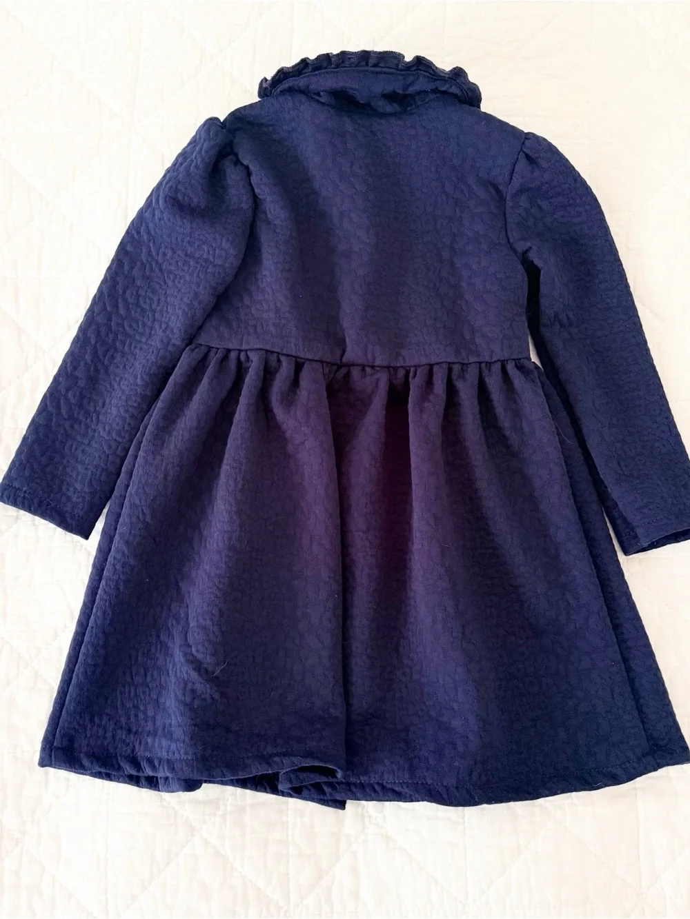 Little Lass 3T Kids Navy Blue Quilted Long Sleeve Coat Dress with Gold Buttons